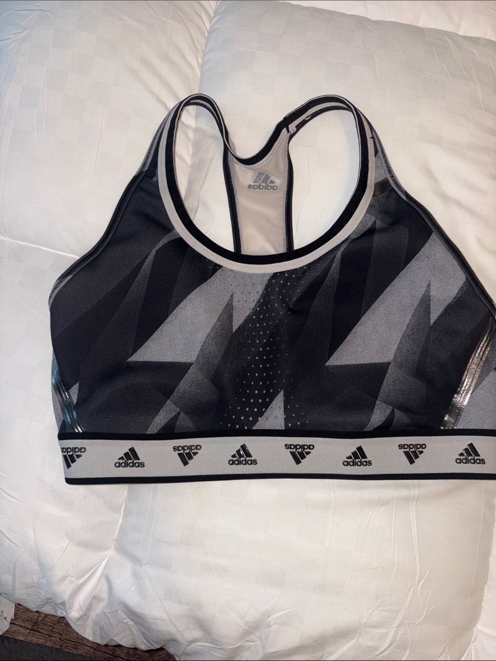 Adidas Black & Gray Geometric Racerback Sports Bra
